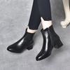 2025 Autumn/Winter Soft Leather Chunky Heel Ankle Boots - Square Toe, Slimming, Comfortable & Warm