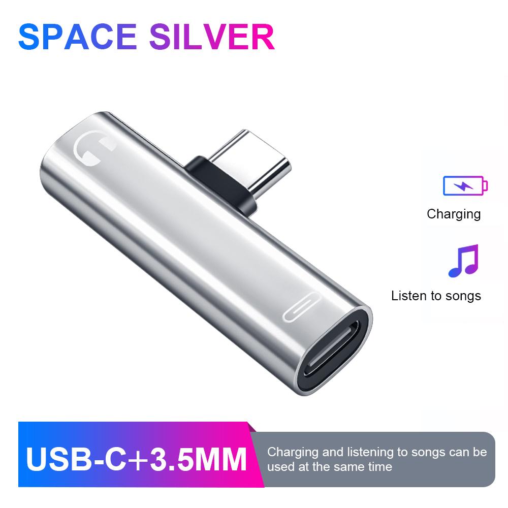 FONKEN 2 In 1 Charging Splitter Adapter Headphone Charging USB Type C Adapter Audio Charger Cable