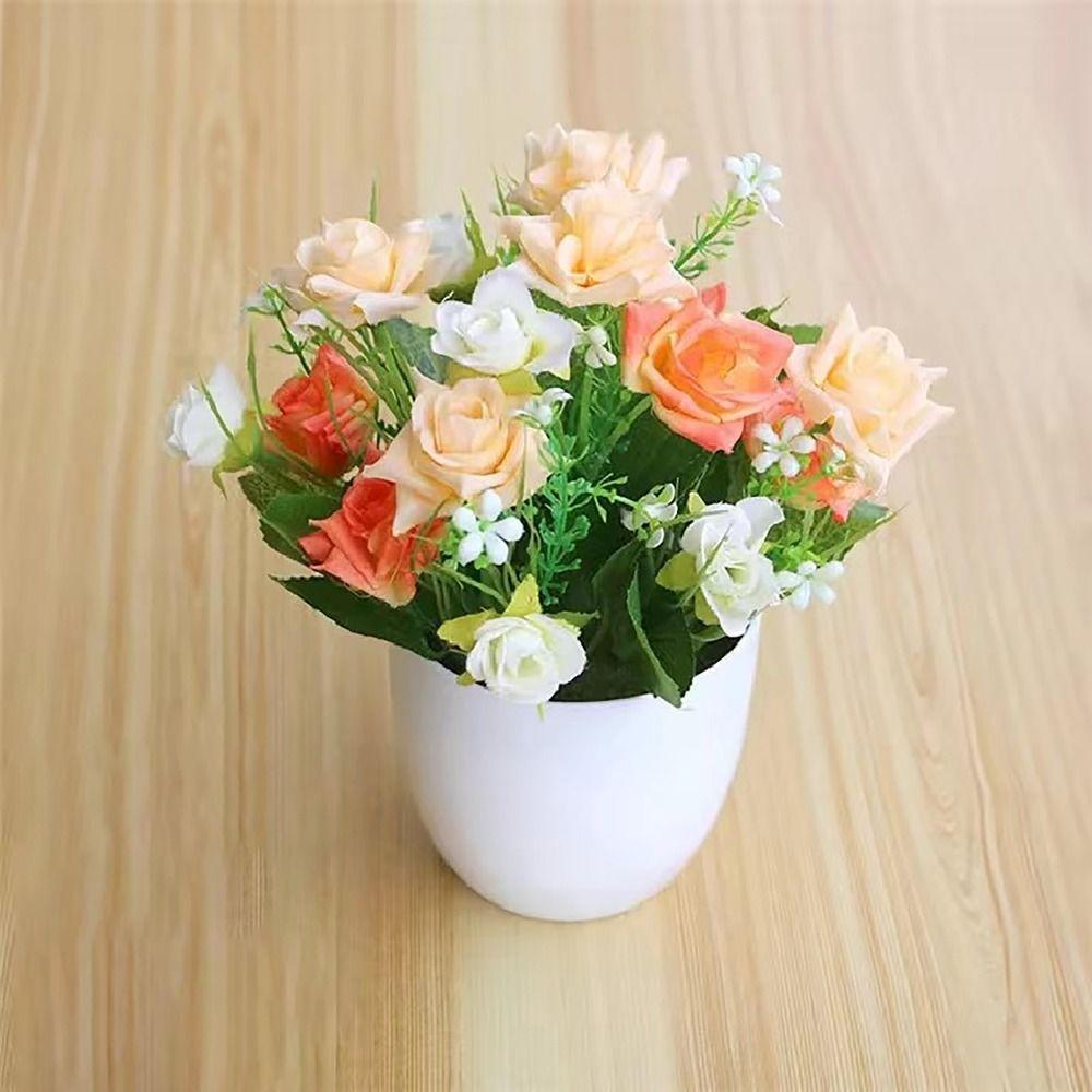 Flower Arrangement Faux Rose Flowers Plastic Garden Artificial Plant Home Indoor Decor