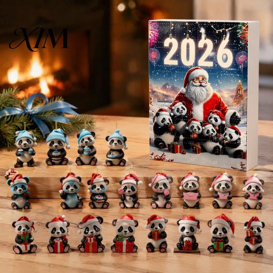 Unique Christmas Gift Panda Advent Calendar, 24 Days Countdown Contains Acrylic Ornament Set Ornaments, Cute Hanging Decorations for Tree Home