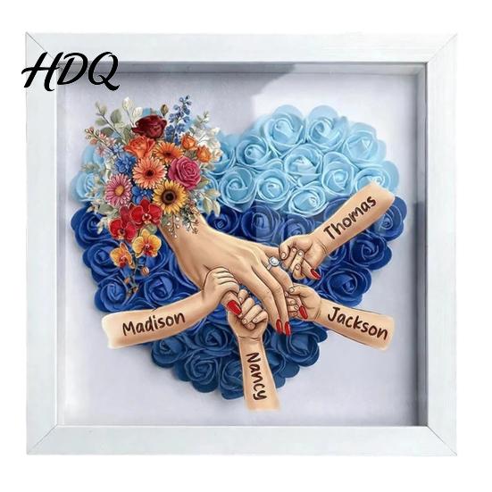 Personalized Family Keepsake Mommy Holding Hands Shadow Box with Ring And Manicure Custom Mother