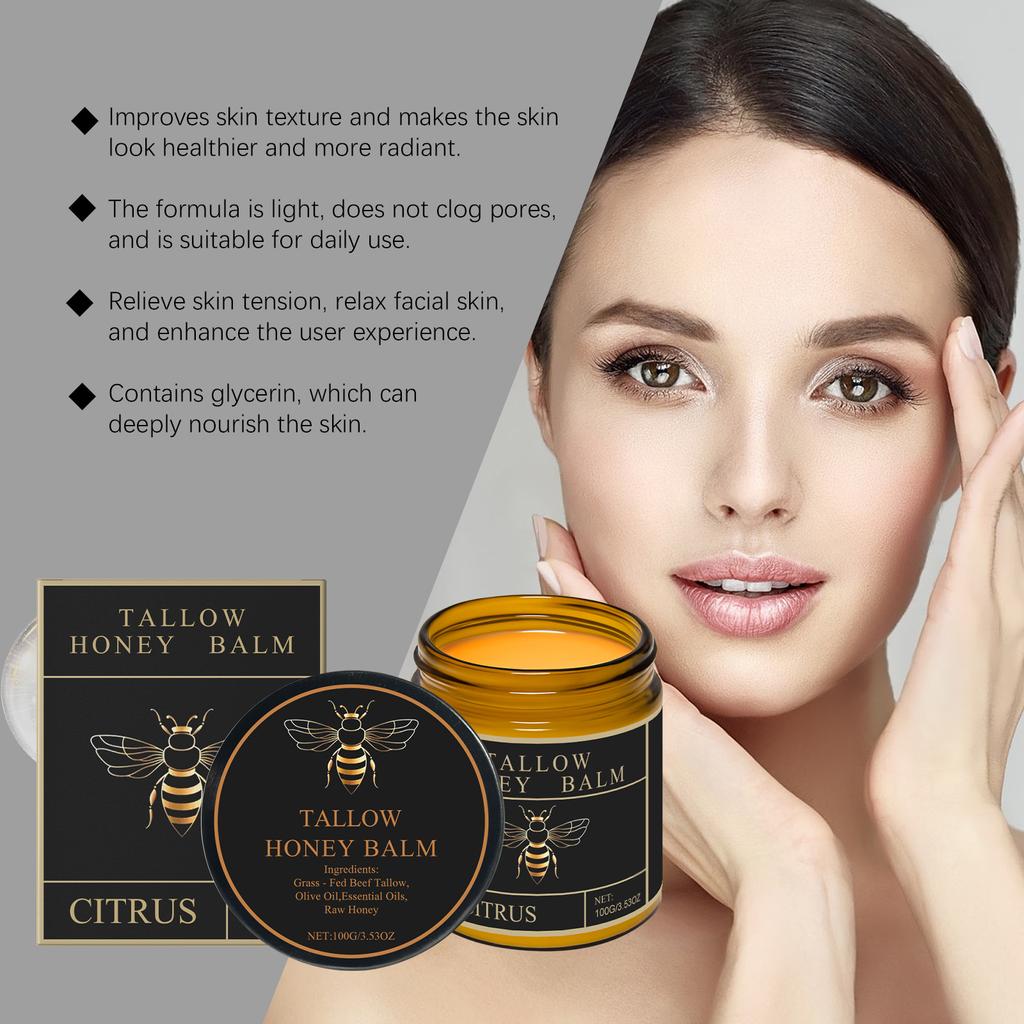 Organic Grass Fed Beef Tallow Balm With Raw Honey Moisturizing Cream For Soft Smooth Skin Handmade All-Natural Moisturizer Skin
