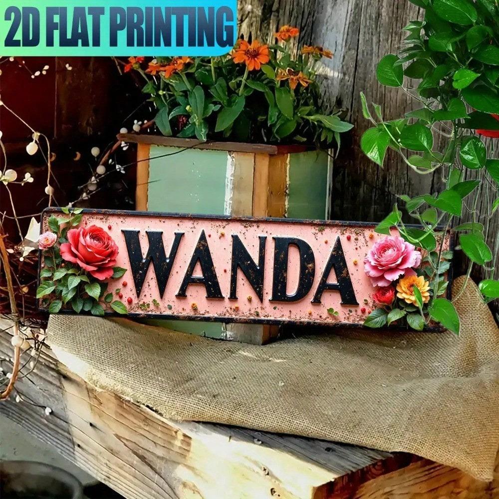 Винтажная металлическая настенная табличка WANDA, Рустикальная роза розового и бордового цвета, 2D Плоский декор в стиле фермерского дома, Прочное алюминиевое покрытие