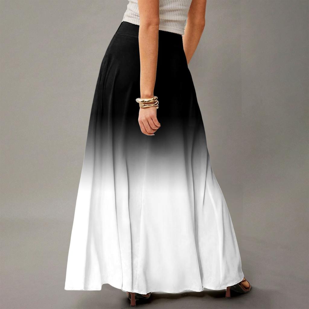 Женская повседневная складная юбка-макси с градиентным принтом, высокой талией и карманом, с драпировкой