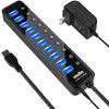 Hub with Power Supply Atolla USB Hub 10 Ports USB Hub USB Hub 5Gbps High Speed Data Transmission Expansion with Independent Switch AC Adapter