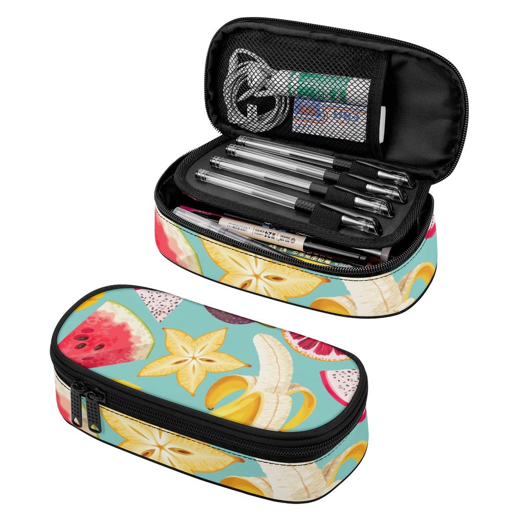 Pencil Pouch Large Capacity 300D Polyester Secure Zipper Closure with Main Compartment Mesh Pocket and Pen Slots for Boys Girls
