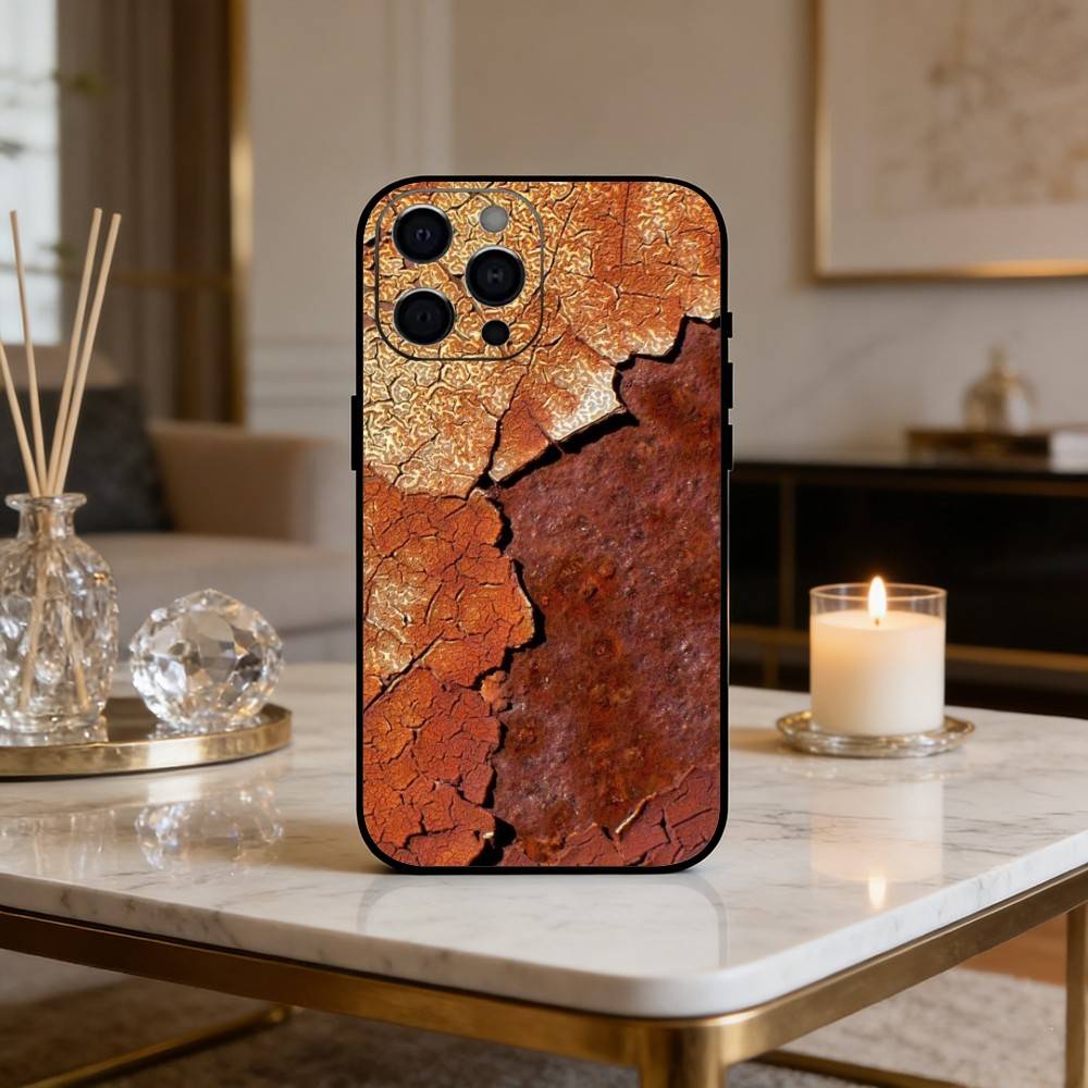 R-Retro Industrial Style Rusty Phone Case For iPhone 17 16 15 14 13 12 Max Plus Silicone Black Cover