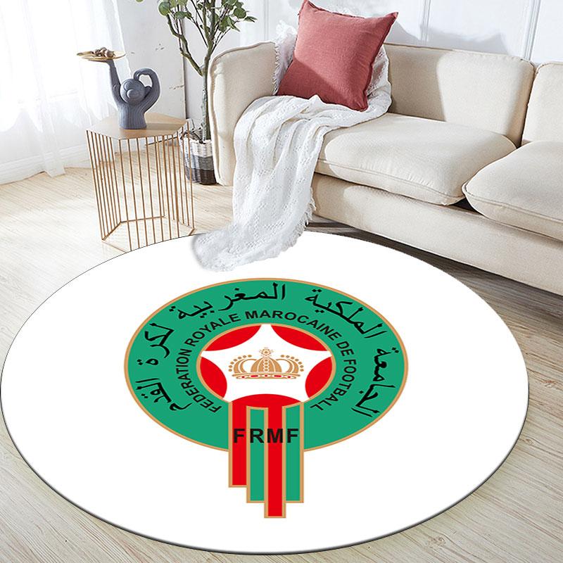 Morocco National FC Printed Round Rug, Non Slip Washable Circular Carpet For Living Room Bedroom Playroom, Sports Fan Decor, Holiday Birthday Gift