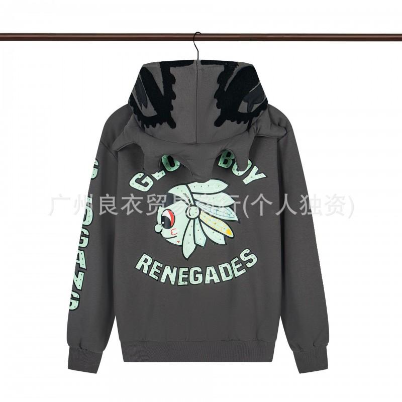 GLO GANG Streetwear Hooded Zip-Up Sweatshirt Unisex Oversized Cartoon Print Casual Pullover Teens Adults