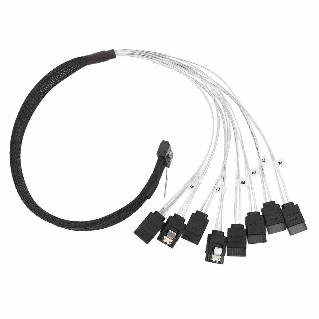 MCIO 8i to 8xSATA3.0 Cable 19.7 Inch Silver Plated OFC PCIE 5.0 MCIO 8i 74 Pin High Speed Server Data Transmission