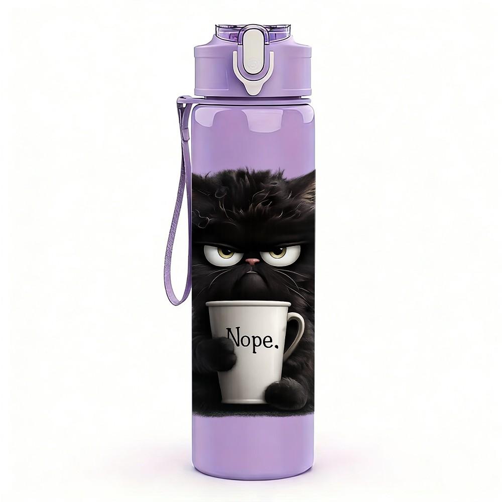 1PC Black Cat Coffee Mug Print 750ml Color Plastic Sports Water Bottle Leakproof Flip Straw Lid Suitable for Sports Office Home Use