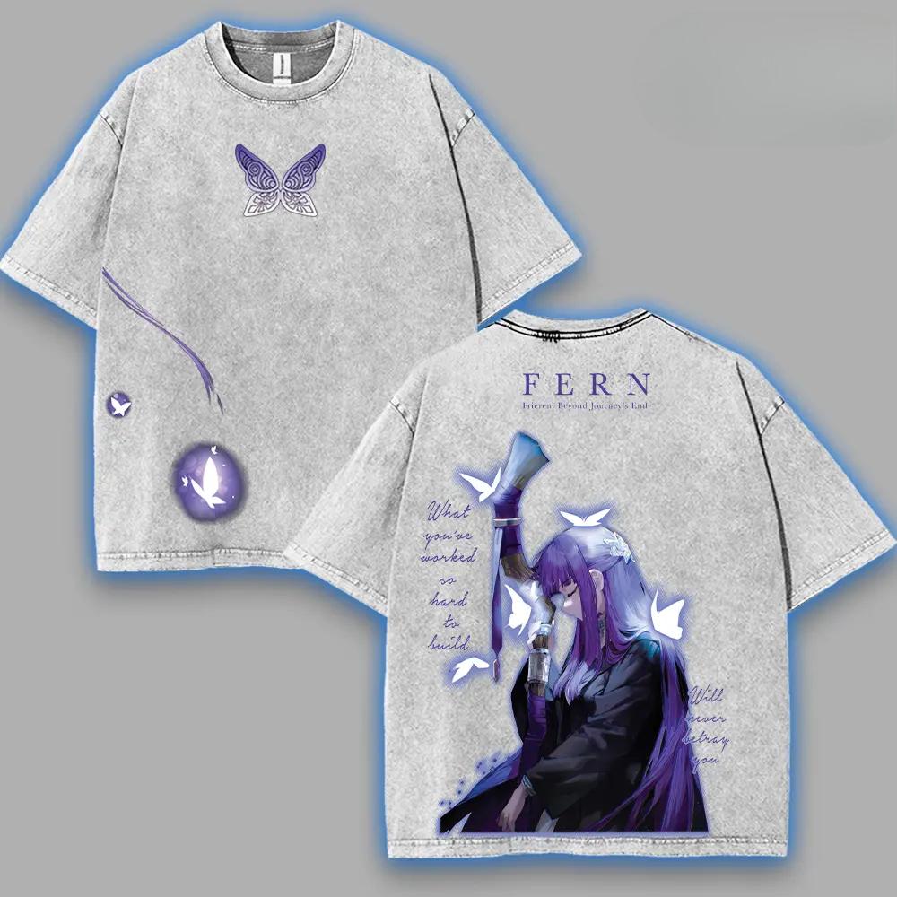 Anime Frieren Tshirt Men Women Clothing Gothic Yk Vintage Washed Oversized T Shirt Summer Short Sleeve Cotton Tees Tops