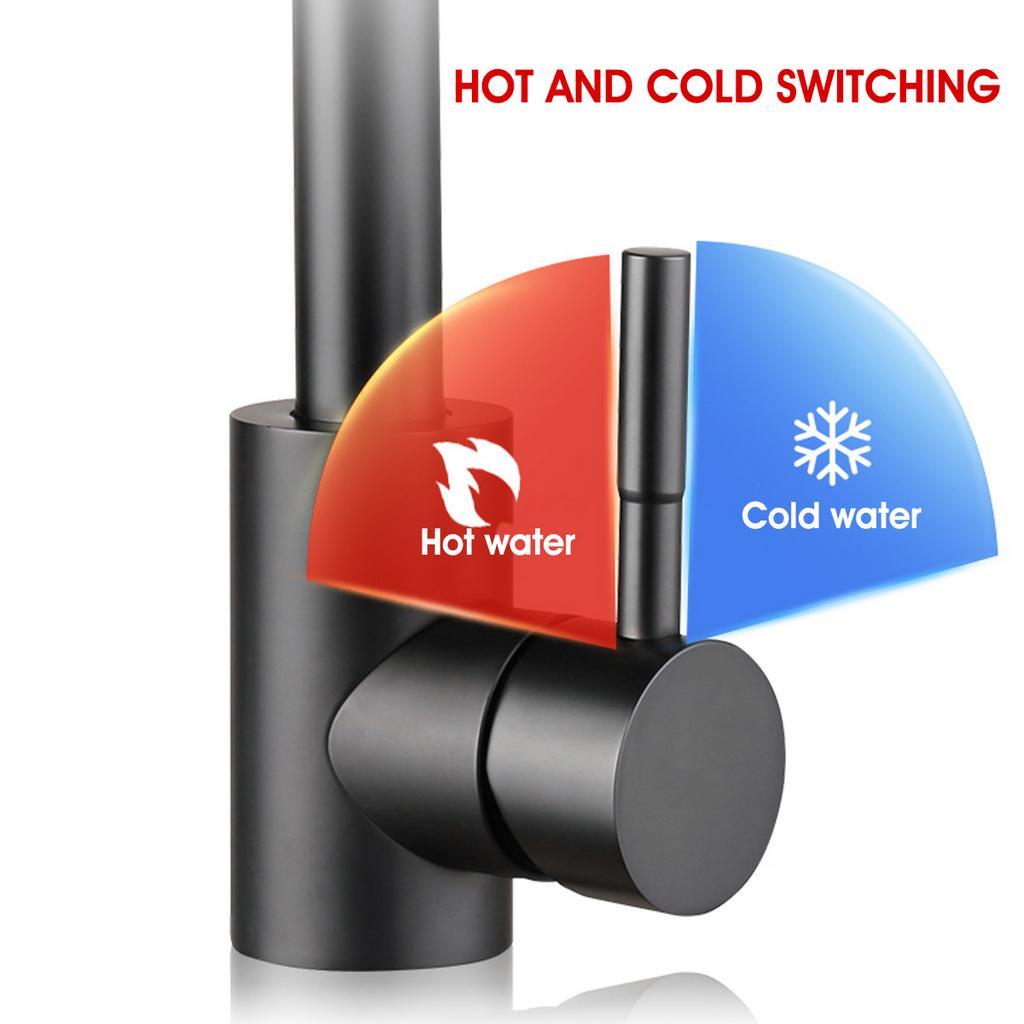 Смеситель для кухни из нержавеющей стали, черный кухонный кран для раковины, кран для воды с одной ручкой, кран для горячей и холодной воды, вращающийся на 360 градусов, кухонный смеситель для душа