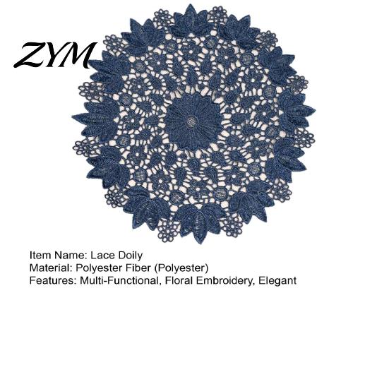 Heat Insulating Coasters Round Lace Doily, Dark Blue Floral Placemat, Embroidered Table Decorative Centerpieces Mat, Heat-resistant Doilies
