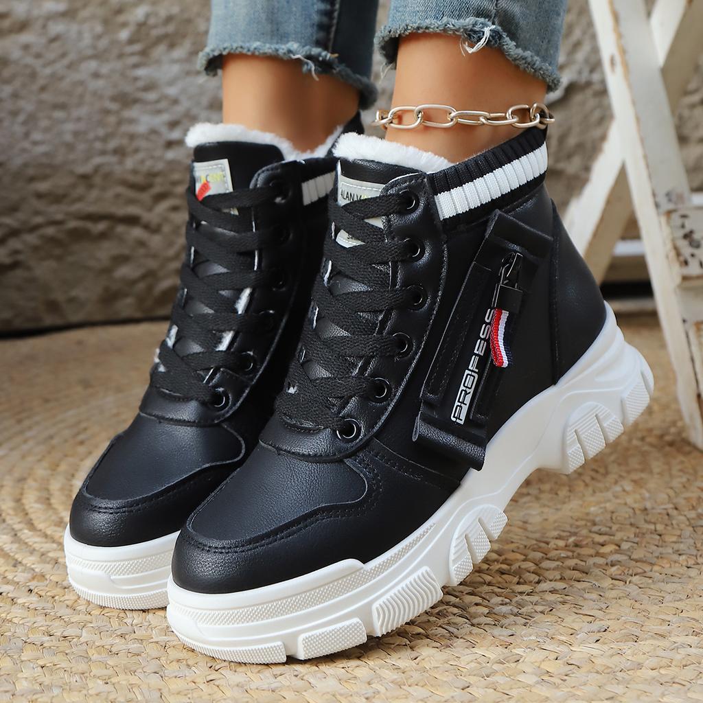 Мода 2025 Зима Женские Прогулочные Высокие Плюшевые Толстые Теплые Кроссовки Женские Удобные Ботинки на Платформе на Шнуровке Женские Zapatos De Mujer