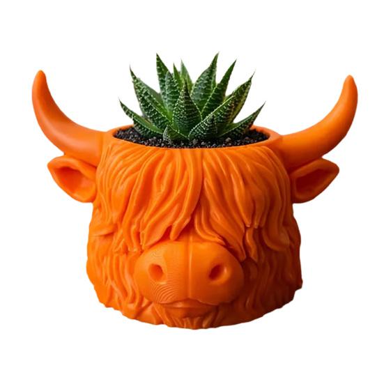 Highland Cow Planter 3D Printed Cute Animal Flower Pot Mini Cow Plant Container for Indoor Outdoor Desk Patio Garden Decor