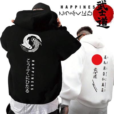 Худи с принтом Bushido в стиле Харадзюку Высококачественное мужское худи с капюшоном и длинным рукавом Японская городская мода Худи Streetwear