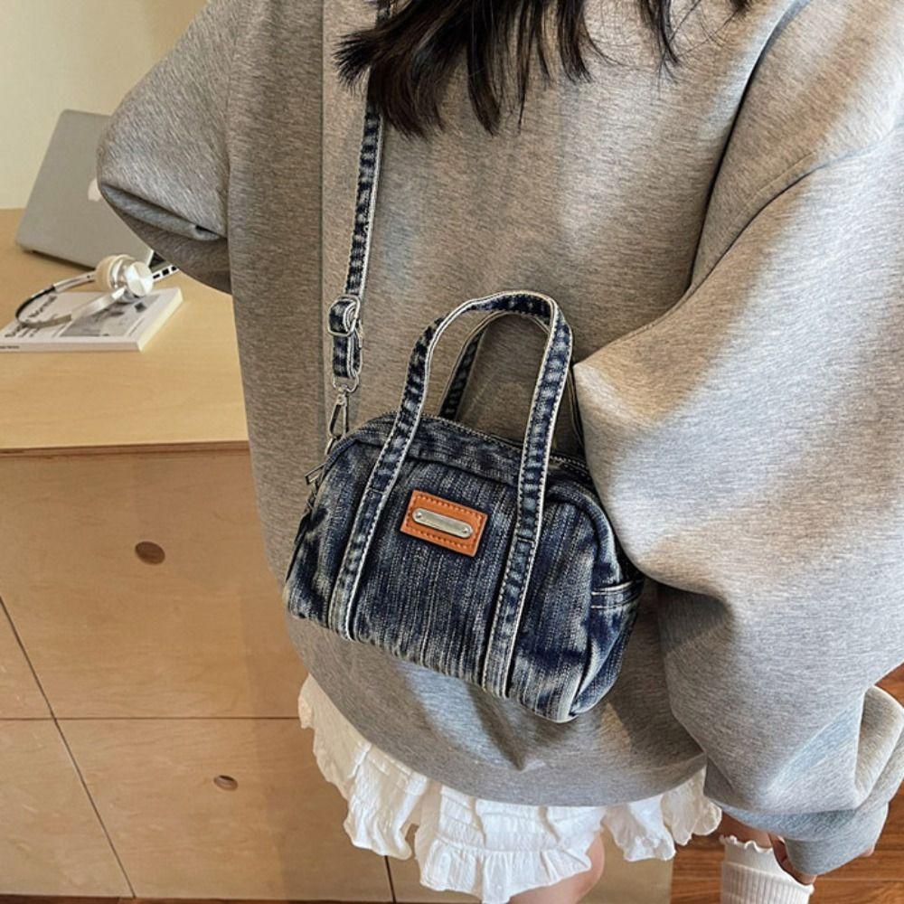 Винтажная сумка в уличном стиле Y2K Однотонная сумка кроссбоди Портативная джинсовая парусиновая сумка Девушка