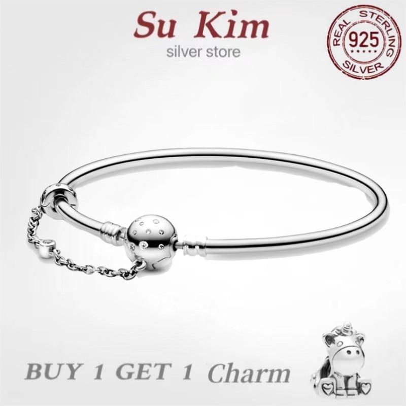 Sale 100 %Real 925 Sterling Silver Pan Bracelet For Women Fit Original Design Snake Charms Bangle Diy High Quality Jewelry
