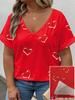 Футболки с принтом в виде узора с сердечками большого размера, летние, модные, высокого качества, с коротким рукавом, повседневные, спортивные, с V-образным вырезом, пуловеры