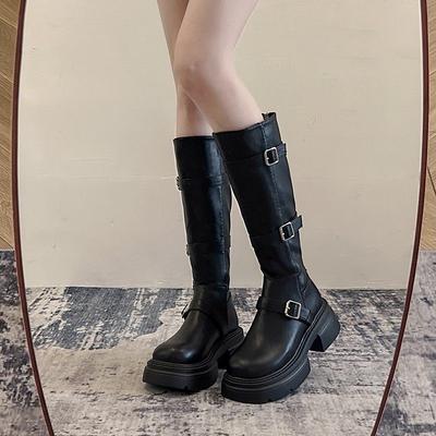 2025 новые ретро ботинки Мартин женские с ремешком и пряжкой облегающие ботинки с юбками модные, но ботфорты