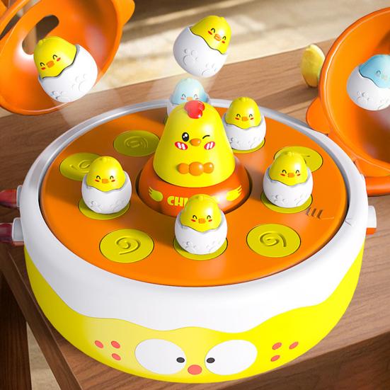 1 Набор Игрушка для запуска цыплят для рыбалки Вращающийся поворотный стол Мультяшный цыпленок Отскакивающая ловля Настольная игра Интерактивная для малышей Развивающая Электрическая Выбрасывающая животных