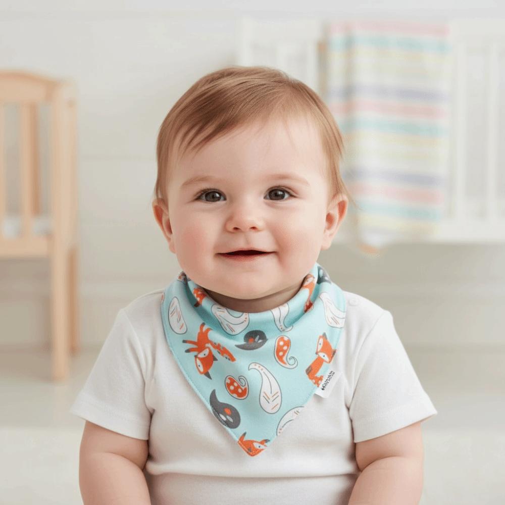 5PCS/SET Triangle Design Cotton Bibs Cartoon Print Feeding Bibs Cute Saliva Towel  Toddler Use