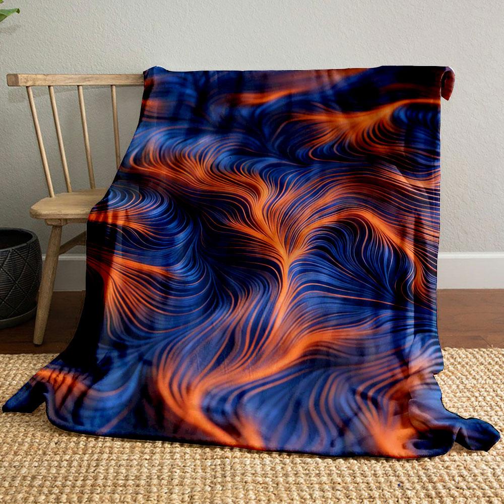 Flowing, wavy lines merging orange and blue hues with a textured effect. for all seasons blanket lunch break throw gift