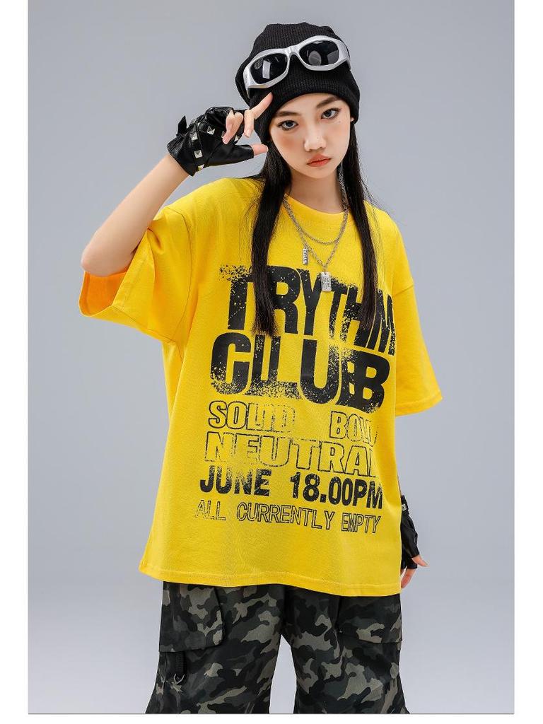 Детский модный костюм для уличных танцев - Желтый хип-хоп джазовый наряд для мальчиков и девочек