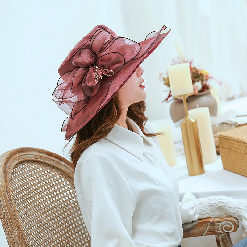 Женская европейская и американская летняя шляпа от солнца с широкими полями из органзы и сетки