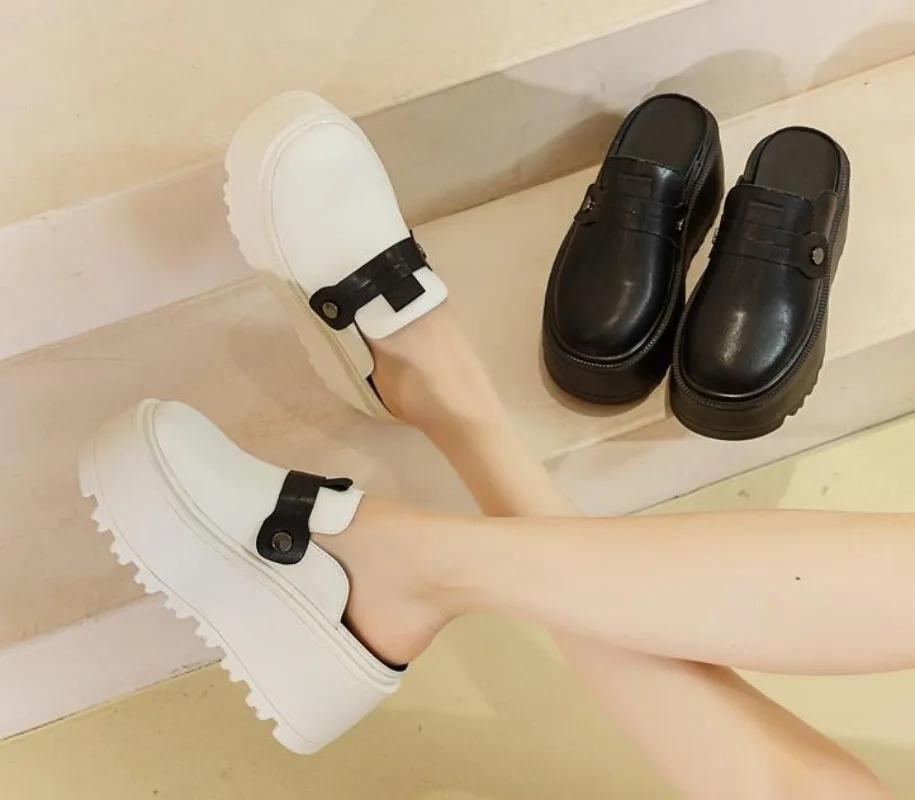 High Quality 8cm 2024 Genuine Leather Platform Slippers Women Summer Shoes Wedge Sandals Slides Shoes Sneakers Slip On Slipper