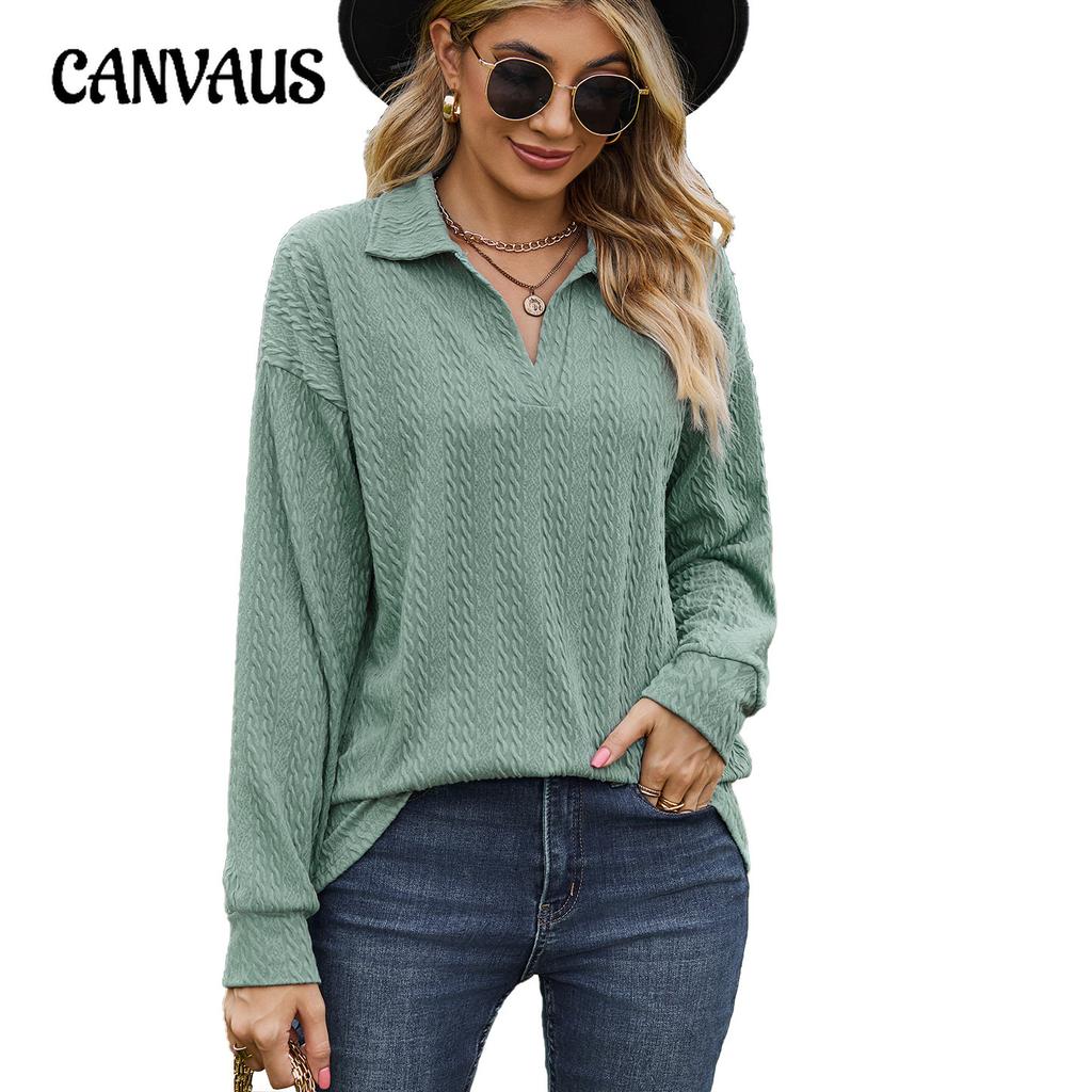 Spring and Autumn Women's Blouse Solid Color Lapel Loose Sweatshirt Long Sleeve Top
