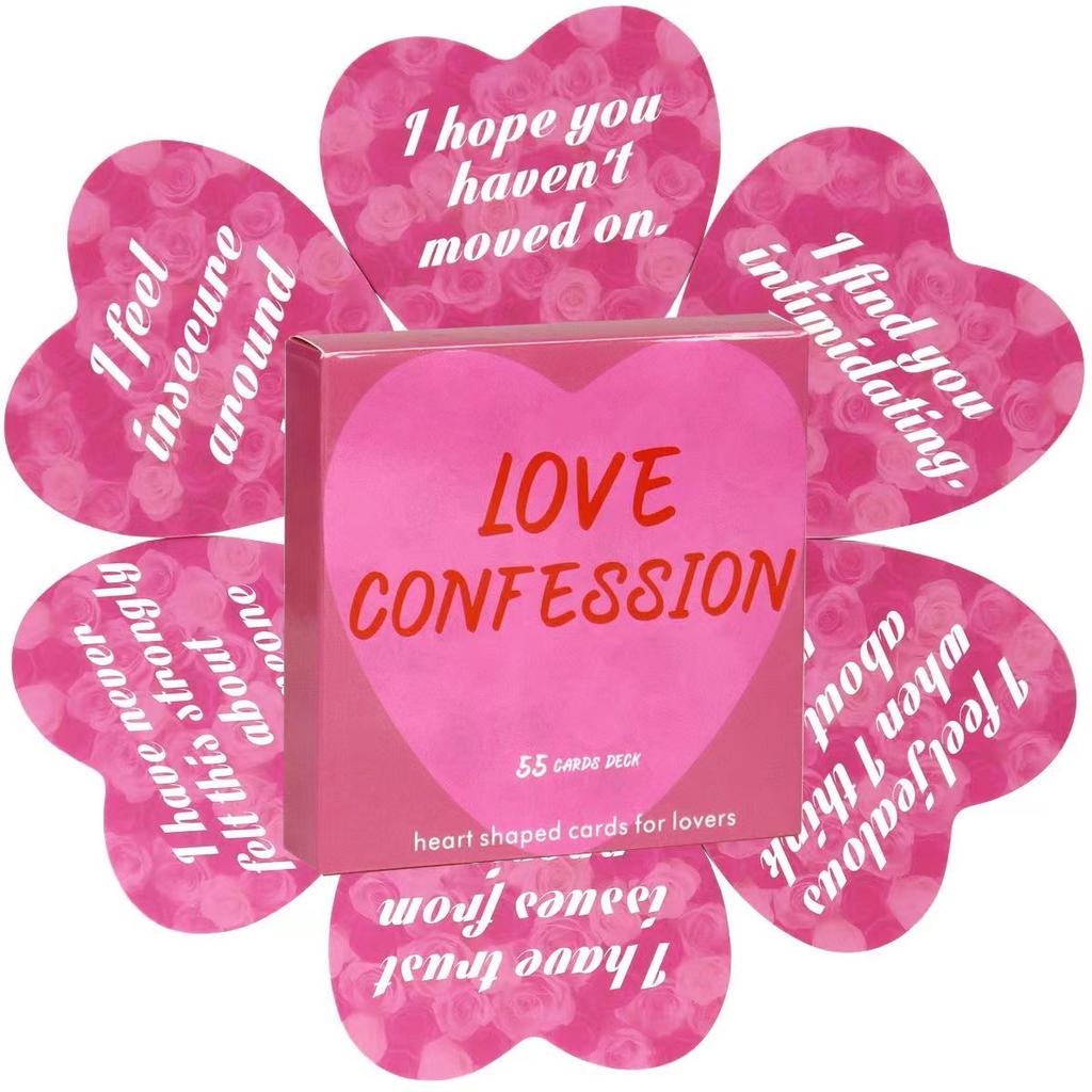 Карты с признанием в любви 8,5*8,5 см, 55 шт. Карты-оракулы в форме сердца для влюбленных со значениями на них