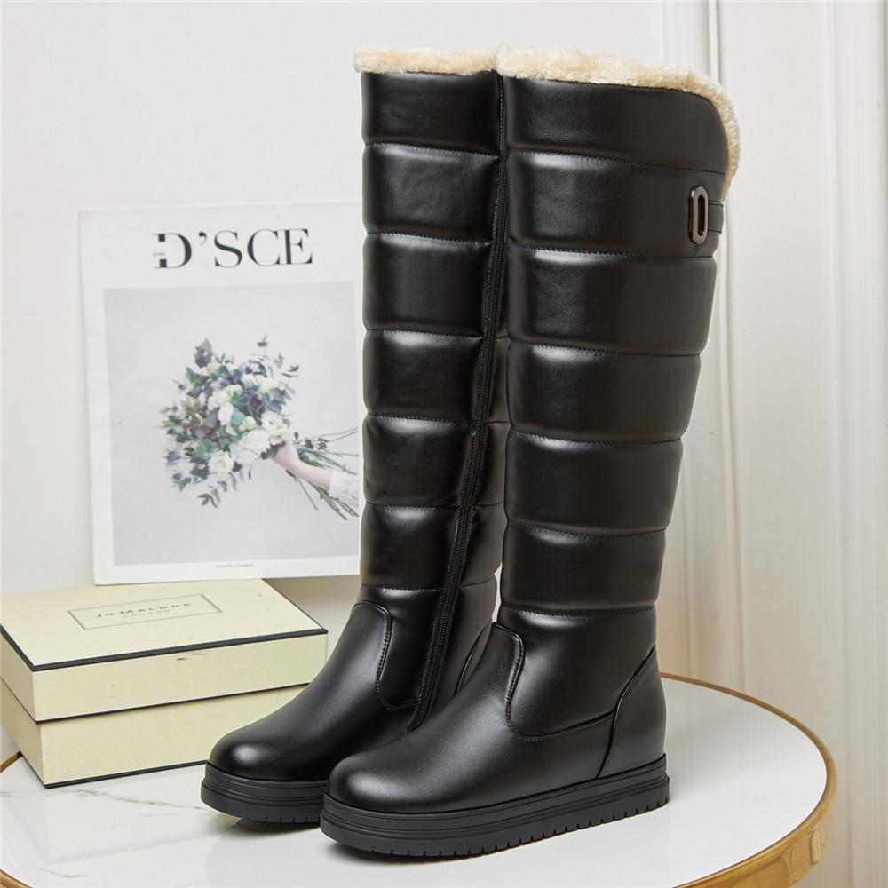 Fashion Winter Warm Pink White Snow Boots Women Shoes 2025 Low Heels Knee High Boots Female Platform Plush Long Boats Mujer Black 34-43