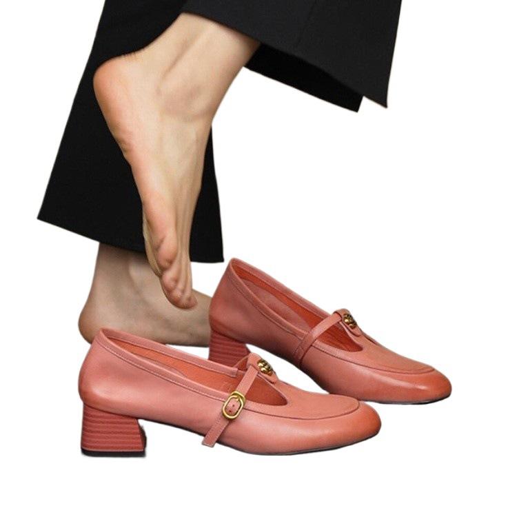 Женские туфли из мягкой кожи, ретро туфли Мэри Джейн, маленькие кожаные туфли, новые розовые одинарные туфли на Т-образном ремешке, женские туфли с открытым верхом