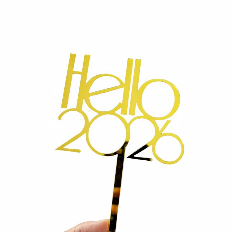 1pc Gold 2026 New Year Cake Topper Xmas Cupcake Topper Christmas New Year Party Cake Decorations