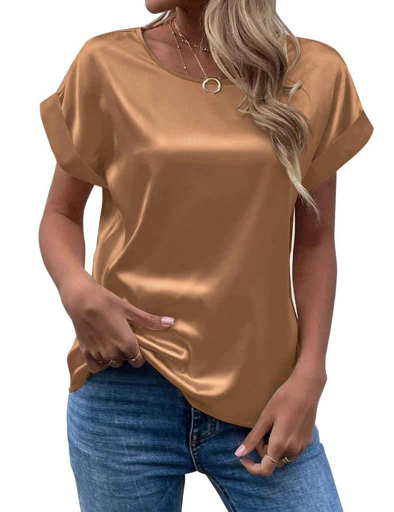 2023 Spring/Summer Women's Short-Sleeve Loose Fit Satin Shirt