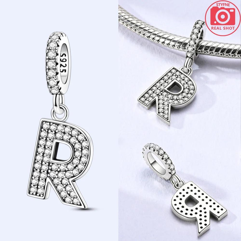 Classical 26 English Letters Original Charms White Zircon Beads Fit Copper Bracelet Accessories Women Diy Fine Gift Jewelry