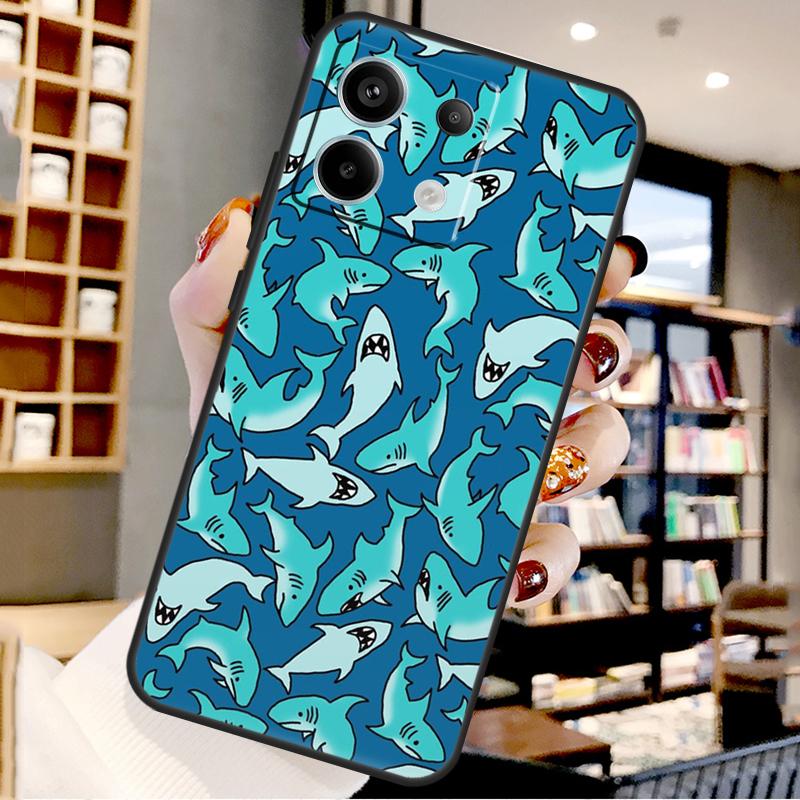 Мультяшные акулы для Xiaomi Redmi Note 14 Pro 13 12 11 9 10 15 Pro Plus Чехол для Redmi 15 15C 14C 10C 12C 13C