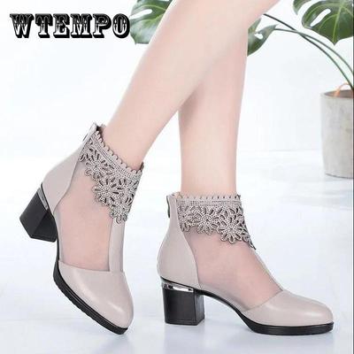 Сапоги из сетчатой ​​ткани, женская обувь на высоком каблуке, весенне-летние сандалии, женские дышащие сандалии на высоком каблуке с полой сеткой