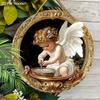 2D Flat Cute Angel with White Wings Wooden Wall Art Decor,  Angel with Golden Curly Hair Hanging Decor for Home Office School Bar Entryway Porch Room