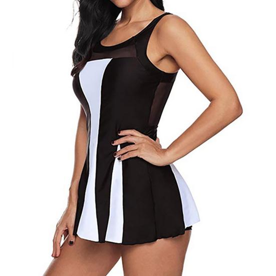 Женский монокини с U-образным вырезом без рукавов с утягивающим животом, цельный купальник, поддельные две части, купальник с высокой талией