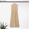 ZANZEA Женские повседневные свободные комбинезоны без рукавов с отложным воротником и широкими штанинами