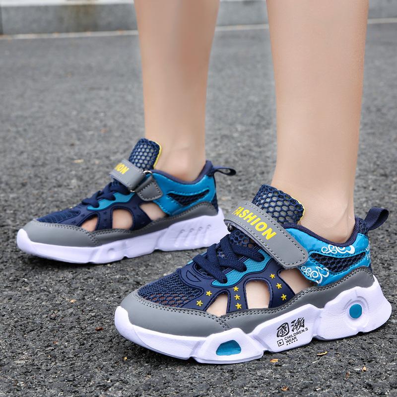 Boys Hollow Sneakers Mesh Breathable Sneakers Spring and Autumn Fashion New Middle-aged and Older Children's Non-slip and Lightweight Running Shoes