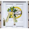 Artificial Spring Wreath with Welcome Wheel, Bowknot Flower Wreath for Front Door, Wedding, Garden Outdoor Decorations