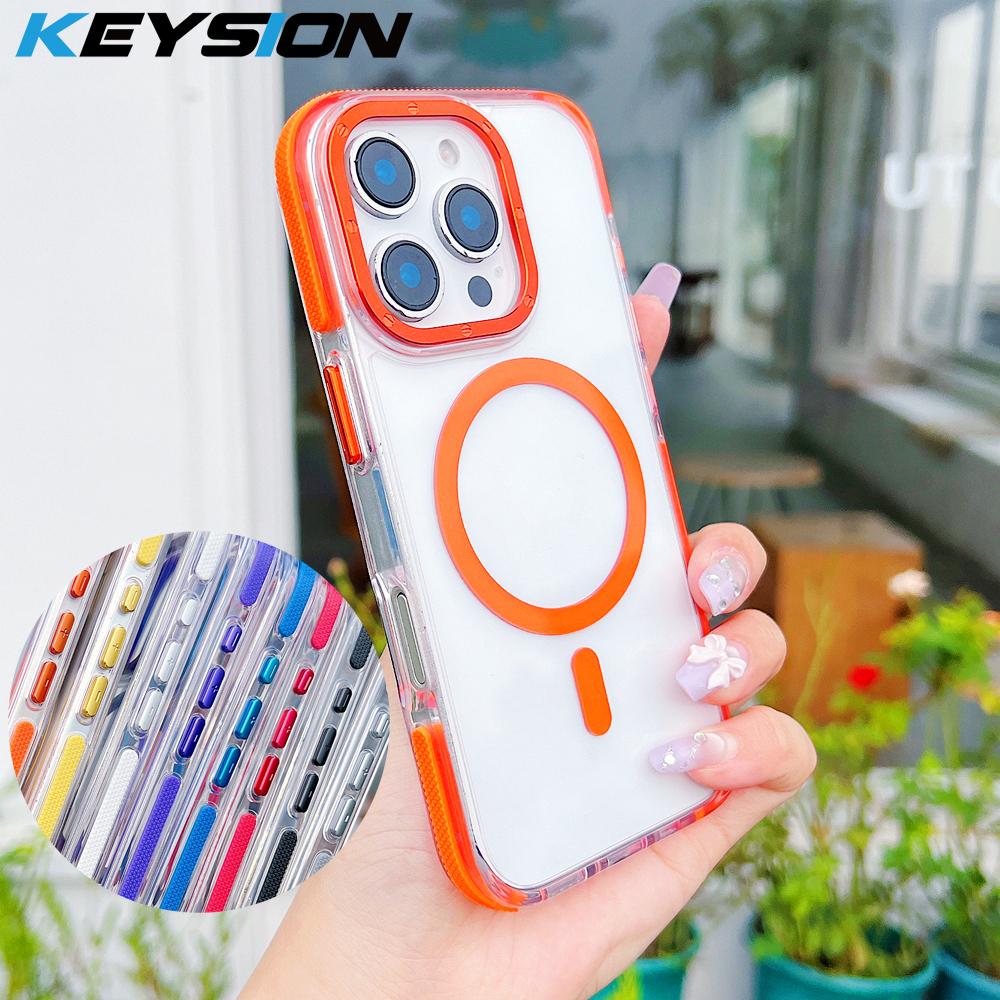 KEYSION Прозрачный магнитный чехол для MagSafe для iPhone 16 Pro Max Беспроводная зарядка Ударопрочный чехол для телефона для iPhone 16 Plus