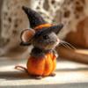 Halloween Pumpkin Mouse Ornament with Witch Hat Handmade Wool Felt Decoration Birthday Parties Props Halloween Decoration