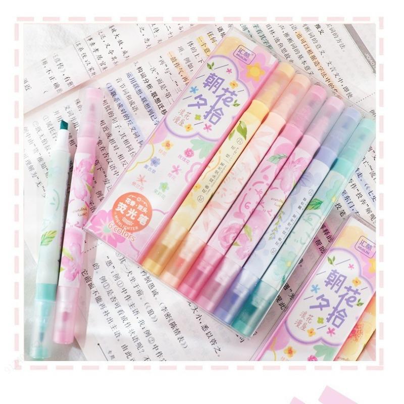 6 шт./компл. с двойной головкой, пастельный цвет, ароматный маркер Kawaii, канцелярские принадлежности, цветной маркер, школьные принадлежности, маркер, японские канцелярские принадлежности