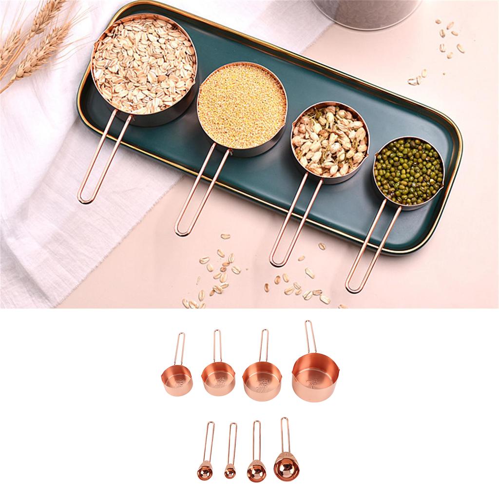 8Pcs Stainless Steel Measuring Cup Spoon Set with Scales Home Kitchen Baking Accessory