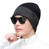 Colorblock Knitted Hat Men's Winter Velvet Thick Stretch Pullover Hat  Wool Hat